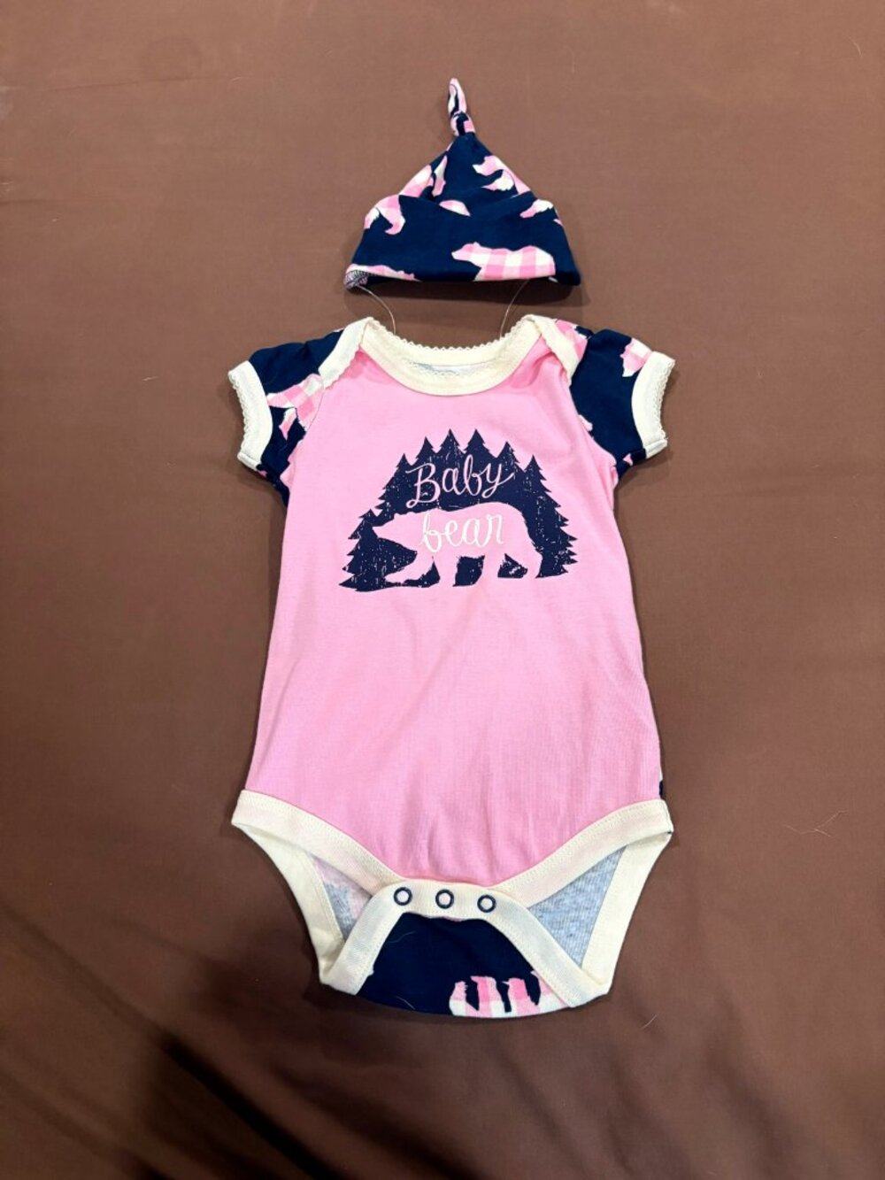 Little Blue House Hatley Baby Bear Bodysuit & Knot Beanie Set - Pink/Navy